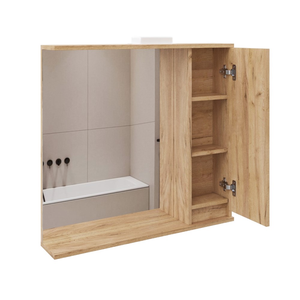 Дзеркало з шкафчиком підвісна MEBLIBUD RENE 80см з Led підсвіткою лівостороннє