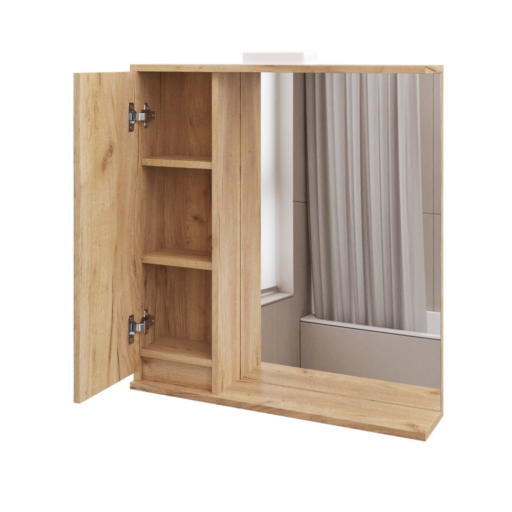 Дзеркало з шкафчиком підвісна MEBLIBUD RENE 70см з Led підсвіткою правостороннє