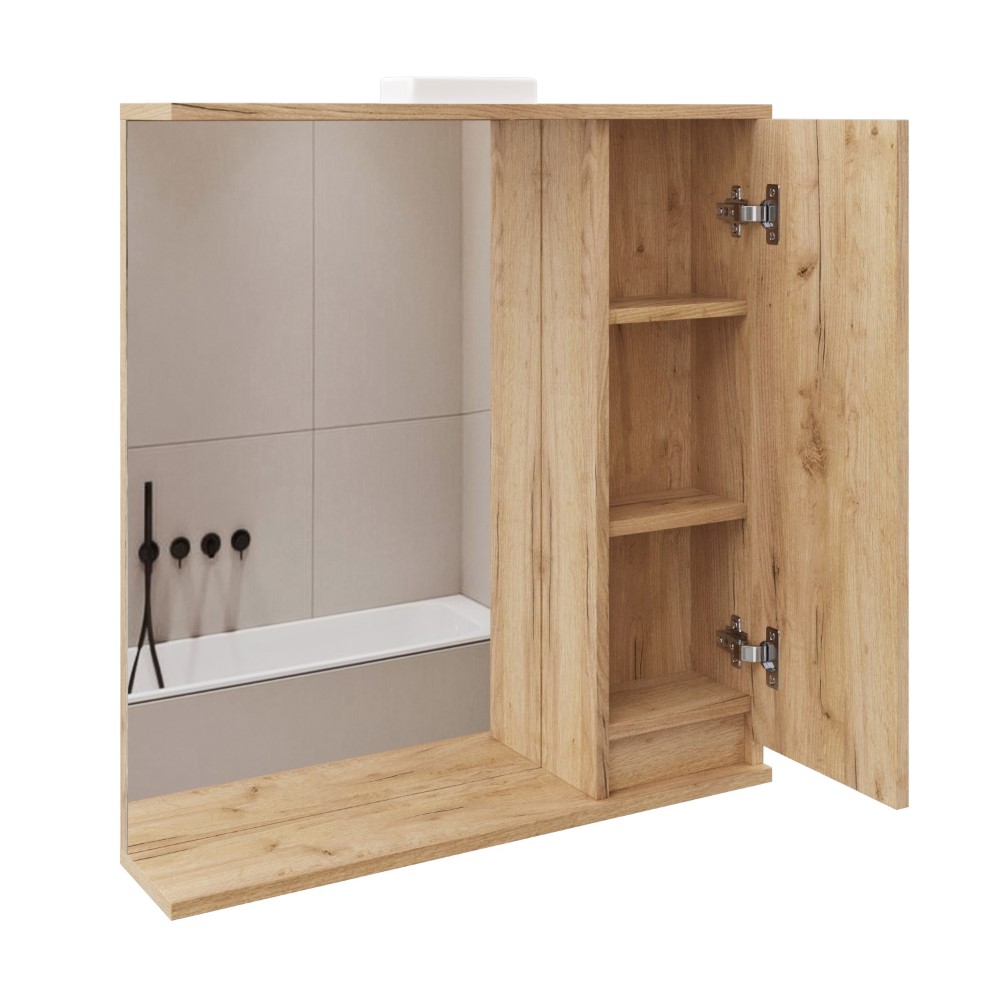 Дзеркало з шкафчиком підвісна MEBLIBUD RENE 70см з Led підсвіткою лівостороннє