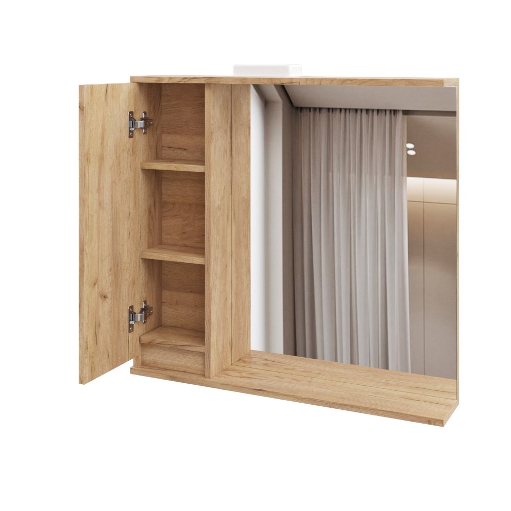 Дзеркало з шкафчиком підвісна MEBLIBUD RENE 80см з Led підсвіткою правостороннє