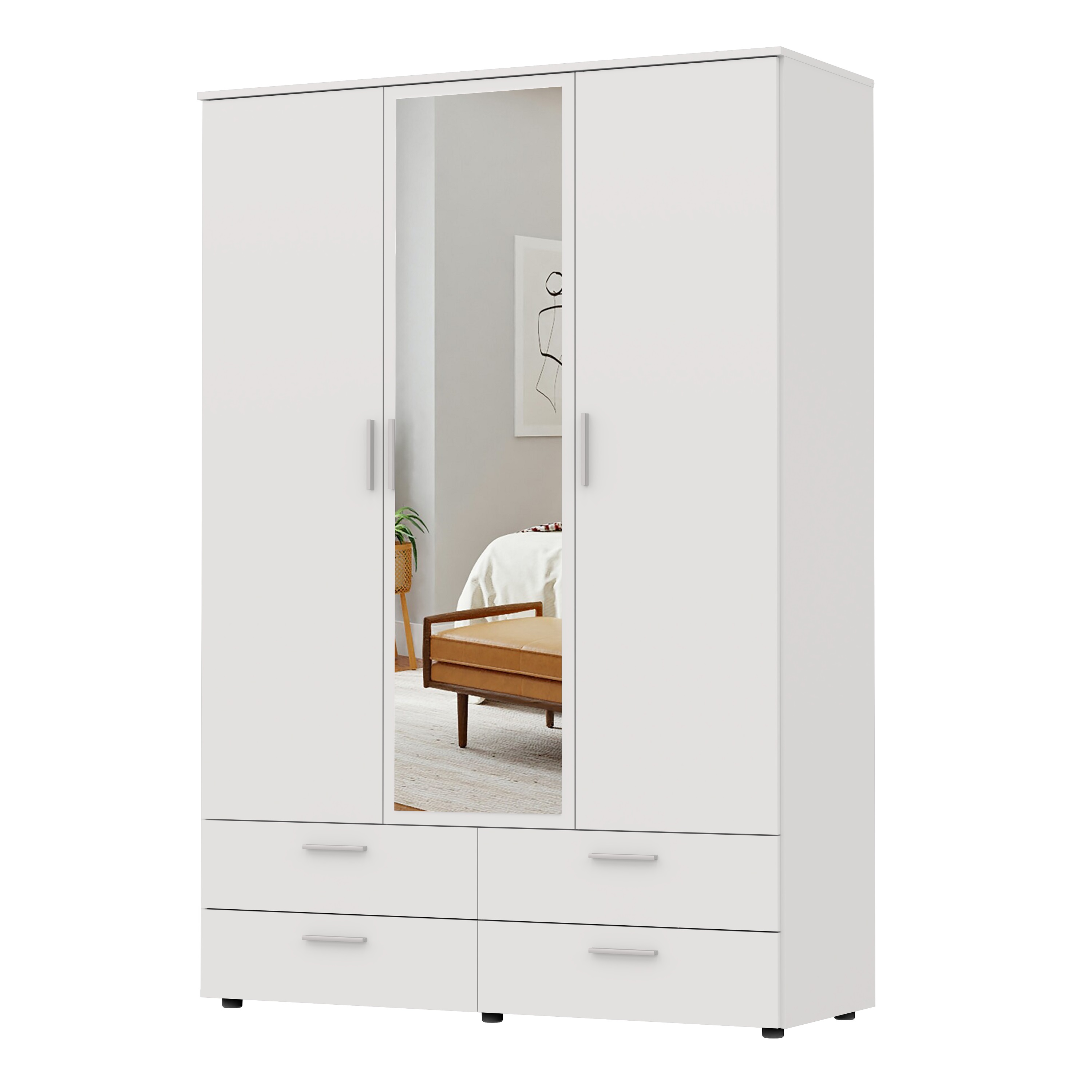 Шафа для одягу розпашна MEBLIBUD ШИК трьохдверна з дзеркалом з 4-ма висувними ящиками 137.8х50х198.6см