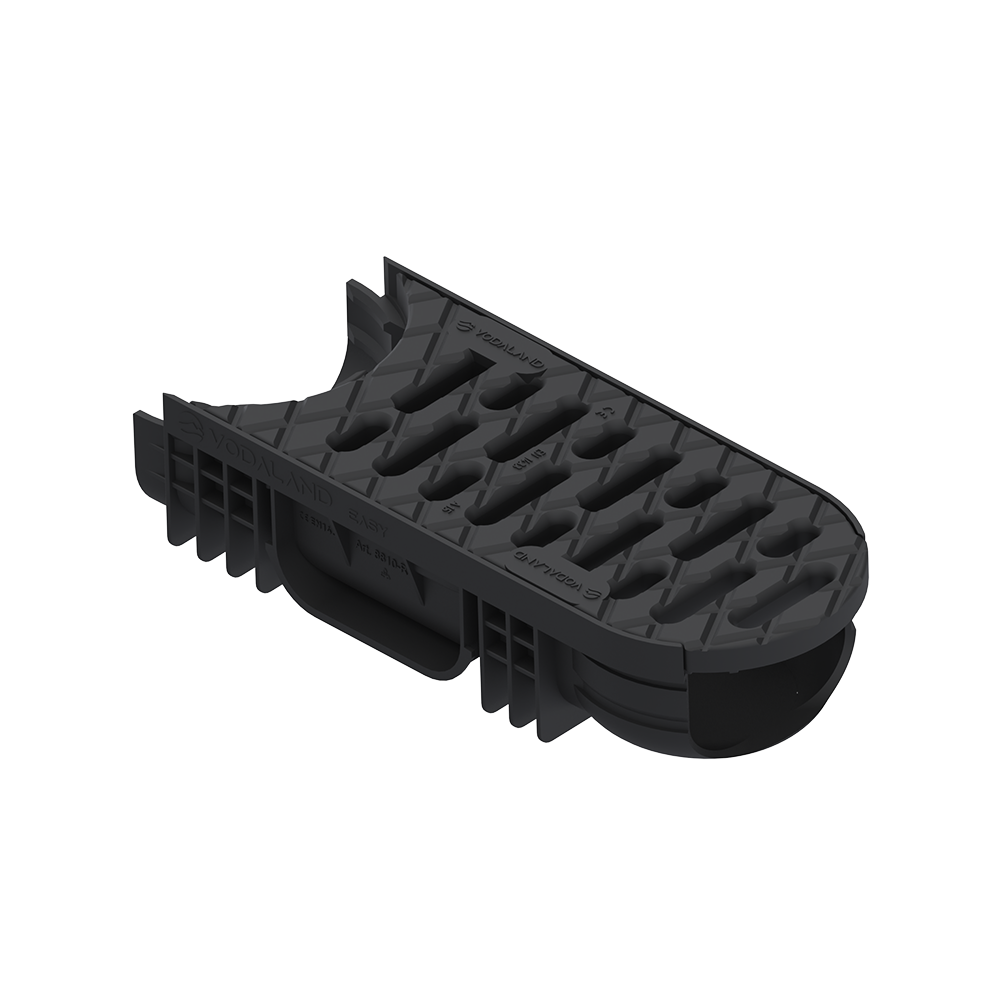 Лоток водовідвідний поворотний центральний пластиковий Easy 2 DN100 H75 з решіткою поворотною центральною пластиковою А15 чорного кольору