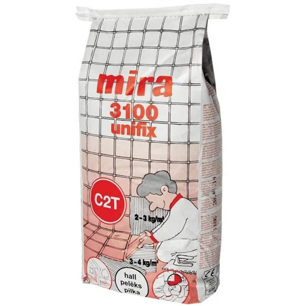 Mira 3100 unifix (сірий) - клей для плитки, натурального каменю, гипсокартону, Клас С2Т, 25 кг