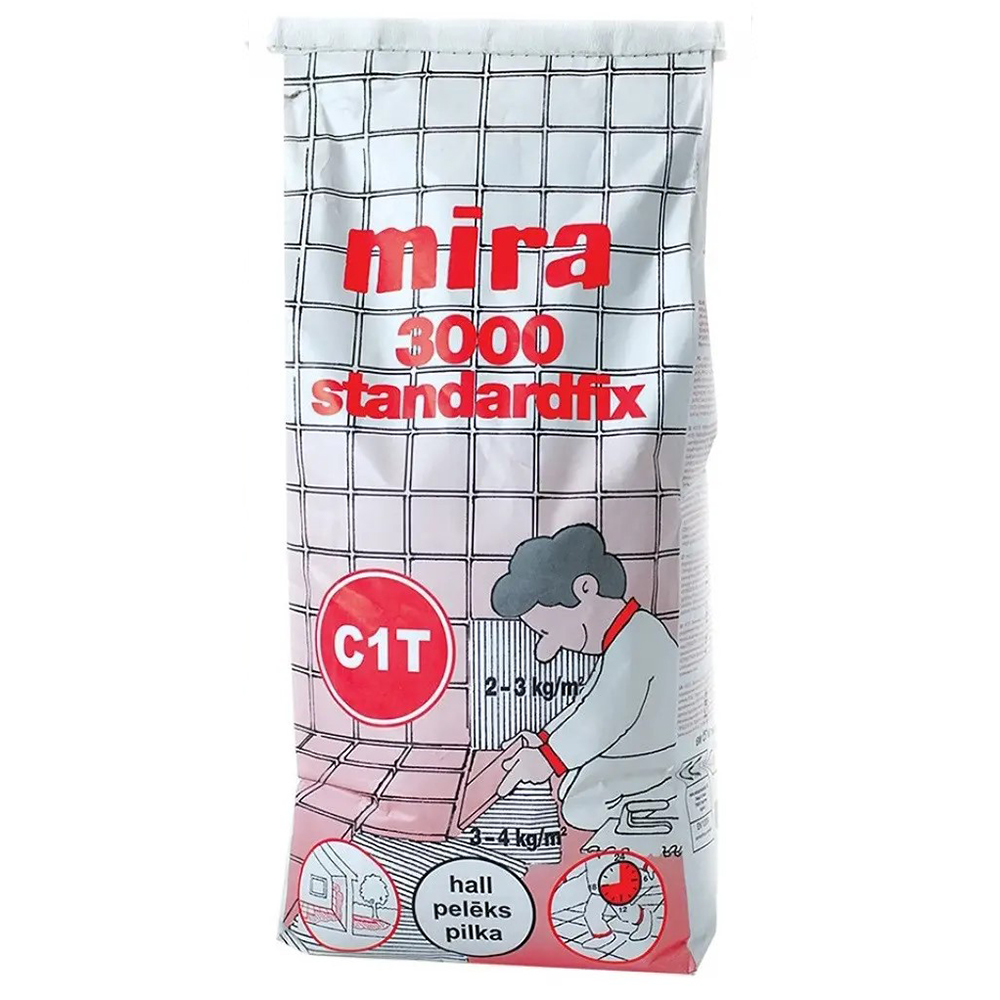 Mira 3000 standardfix (сірий) - клей для плитки, високоадгезівний, водо- та морозостійкий, Клас С1, 25 кг