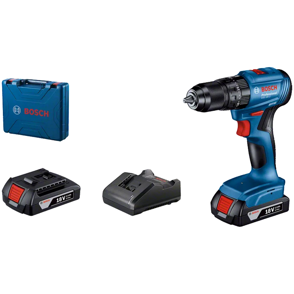 Ударний дриль-шурупокрут Li-Ion 18 В Bosch GSB 185-LI 2x2.0 Ah, GAL 18V-20, case