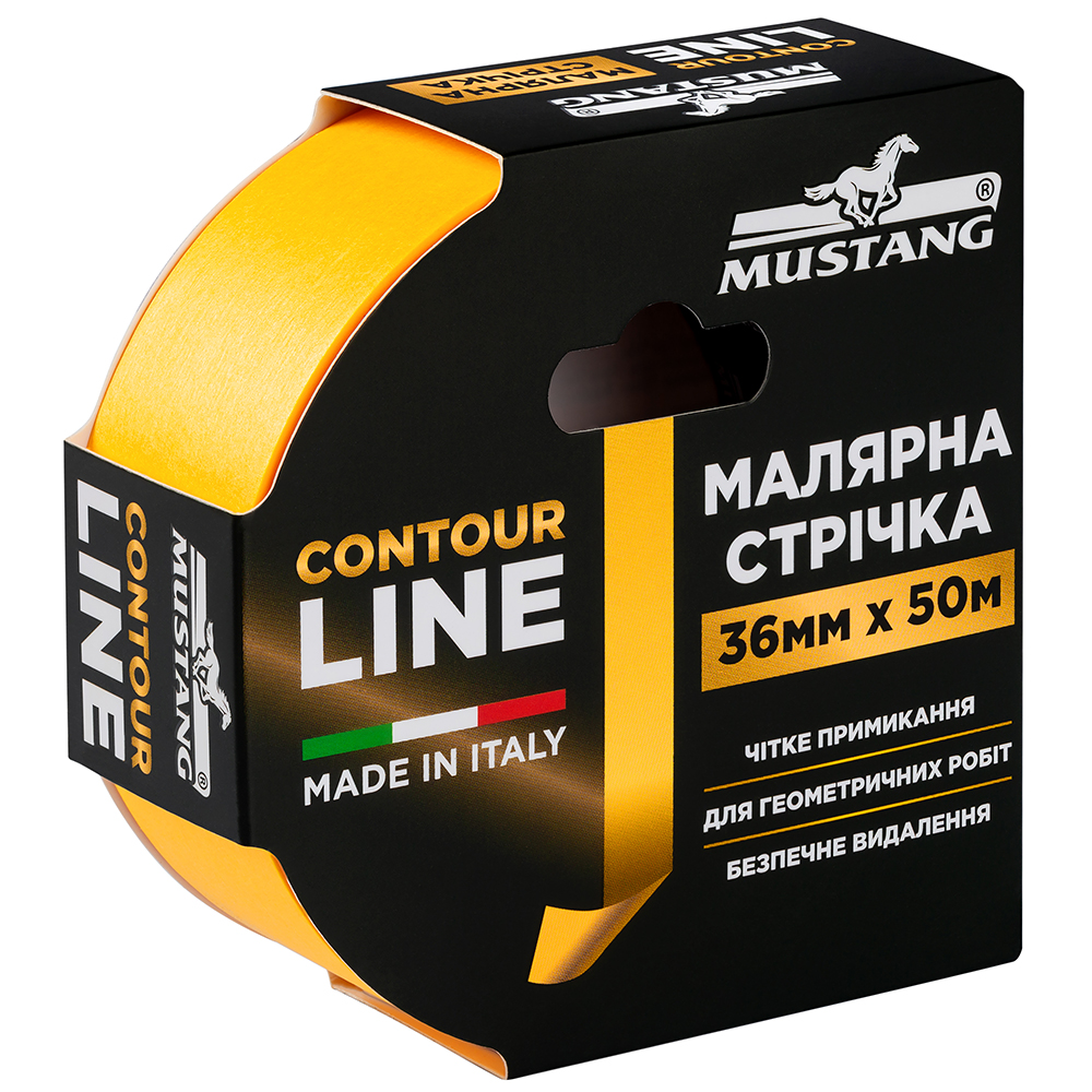 Малярна стрічка рисова CONTOUR LINE жовта 36мм*50м TM MUSTANG