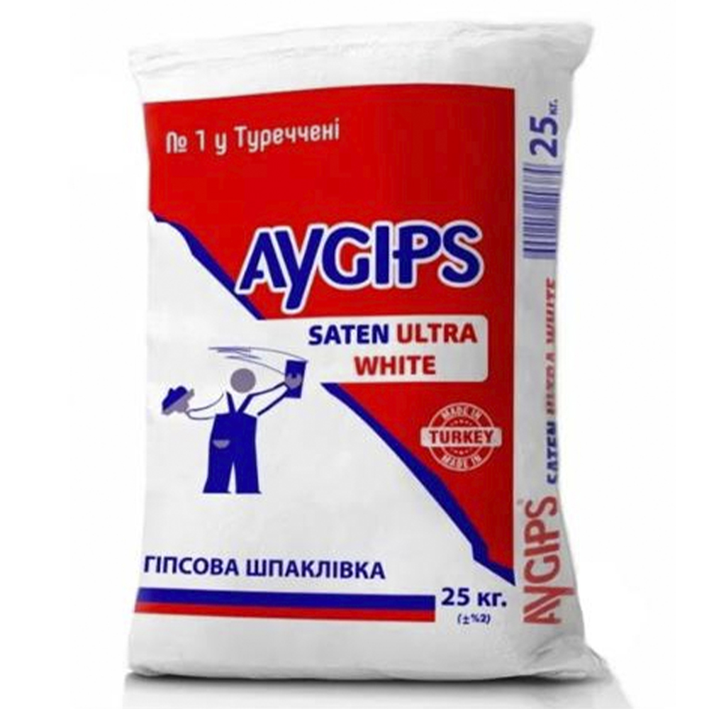 Aygips Saten Ultra White фінішна штукатурка ручного нанесення, ультра біла, 25 кг