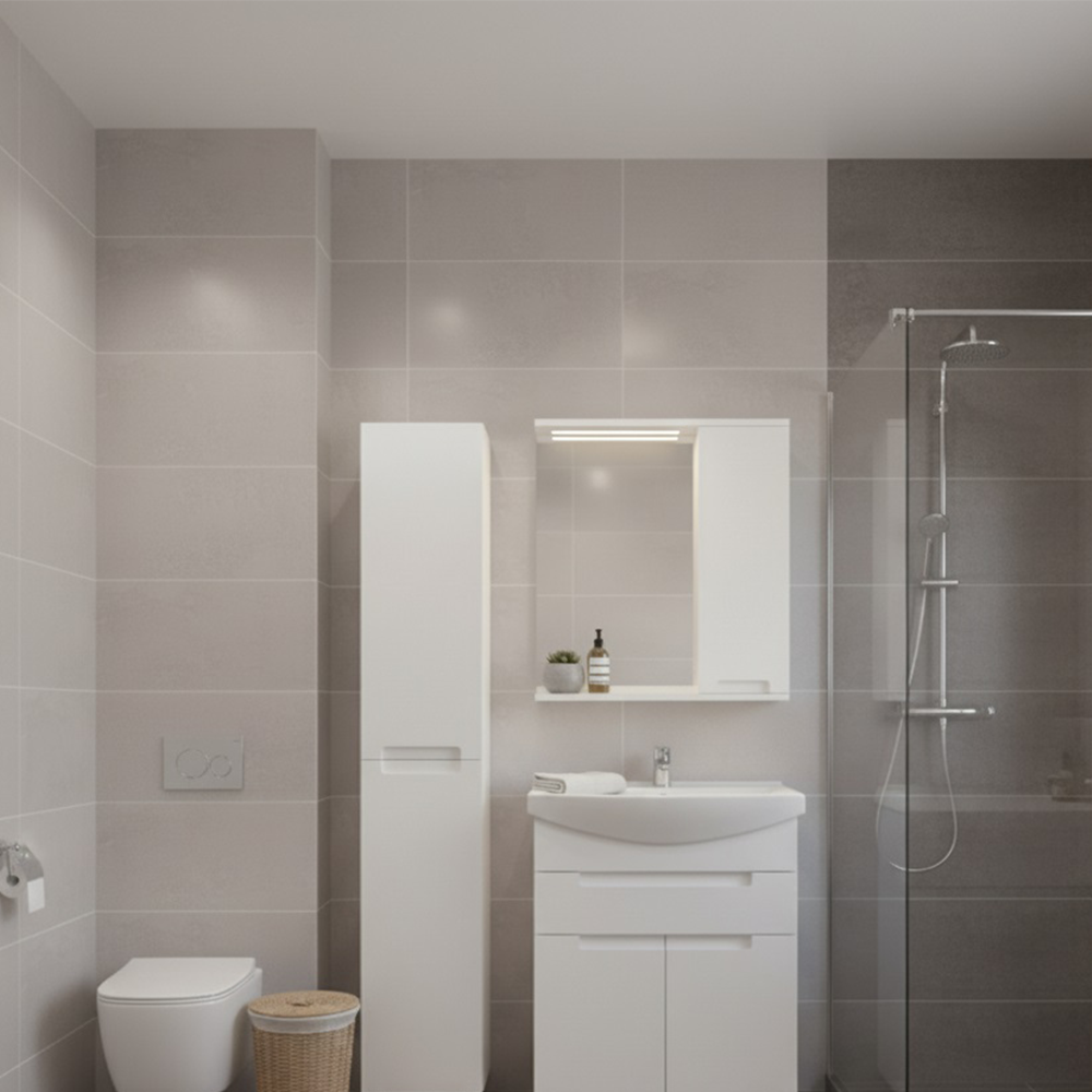 Дзеркало з шкафчиком підвісна MEBLIBUD EVA 60см з Led підсвіткою правостороннє