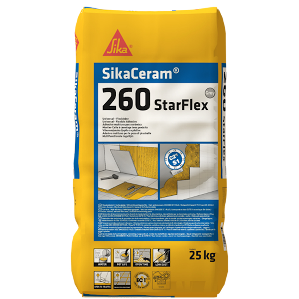 SikaCeram-260 StarFlex white клей на цементній основі для приклеювання керамічної плитки, 25 кг