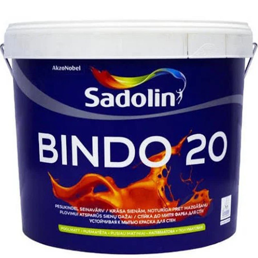 Напівматова миюча фарба BINDO 20 Sadolin, біла, 9л