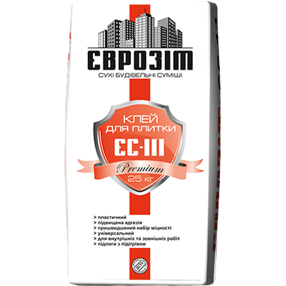 Клей для плитки та каменю Єврозіт ЄС-111 premium, 25кг