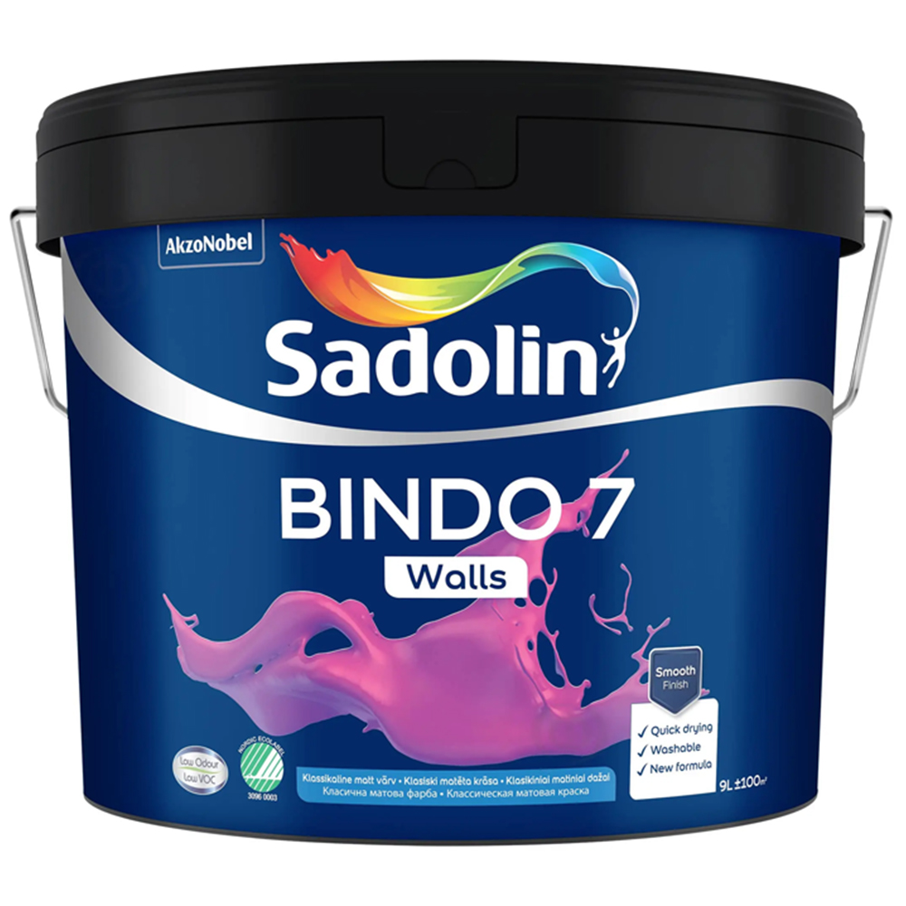 Матова миюча фарба BINDO 7 Sadolin, біла, 9л