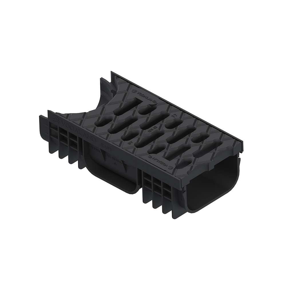 Лоток водовідвідний поворотний вихідний пластиковий Easy 2 DN100 H75 з решіткою поворотною вихідною пластиковою А15 чорного кольору