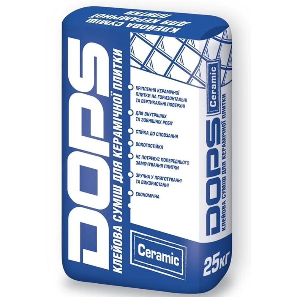 Клейова суміш для керамічної плитки Dops ceramic, 25 кг