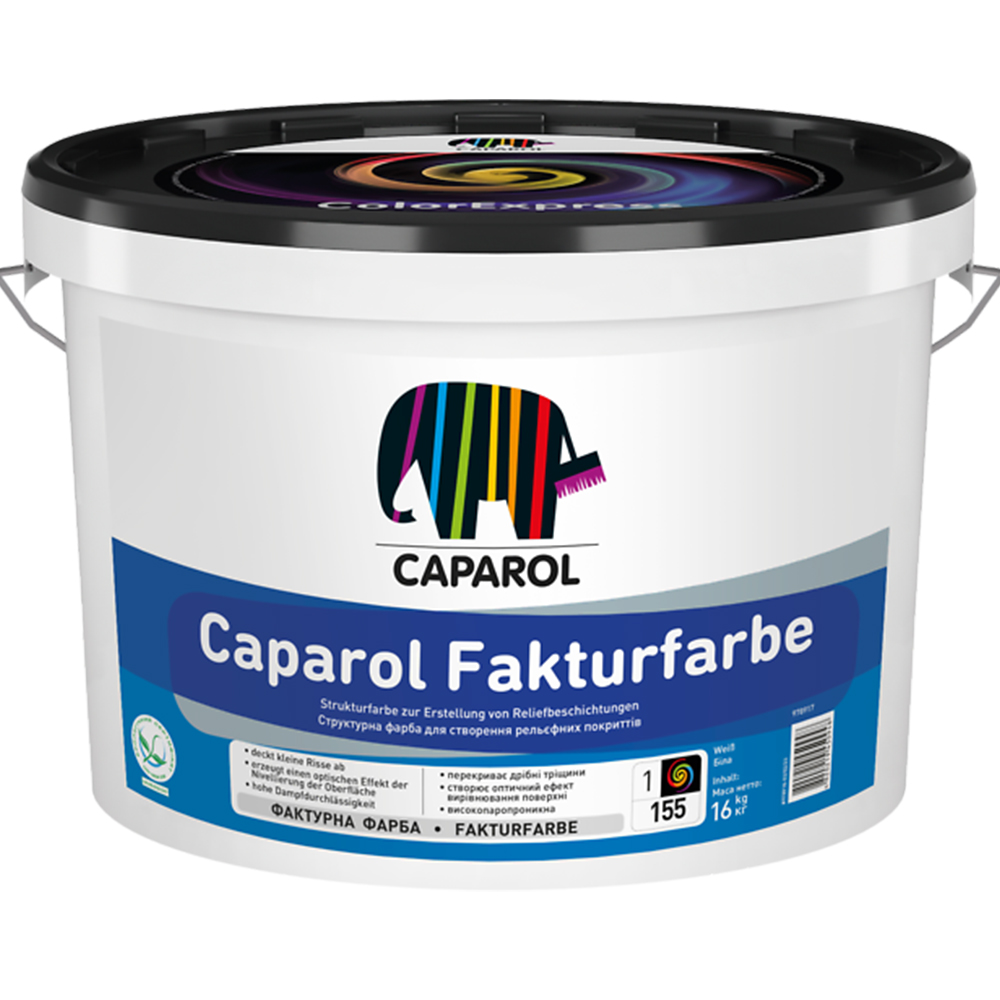 Краска универсальная акриловая матовая Caparol "Fakturfarbe", База 1, 16 кг Белая