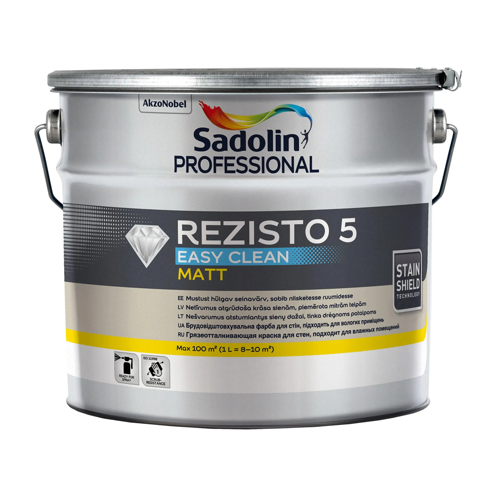Акрилова фарба, для стін брудовідштовхувальна Sadolin Professional Rezisto 5 Easy Clean, 10 л , біла