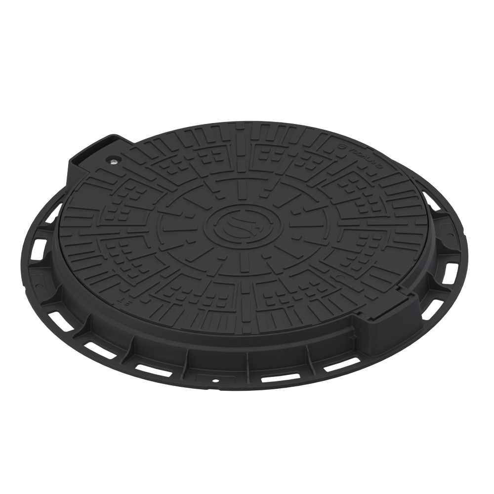Люк пластиковий D800 DN600 круглий легкий графітовий з замком 3 тонни
