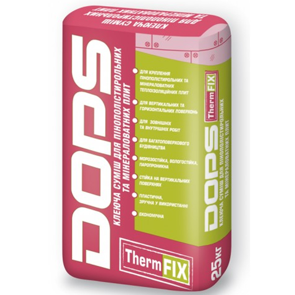 Клейова суміш для фасадів ППС і МВ плит Dops ThermFix, 25 кг