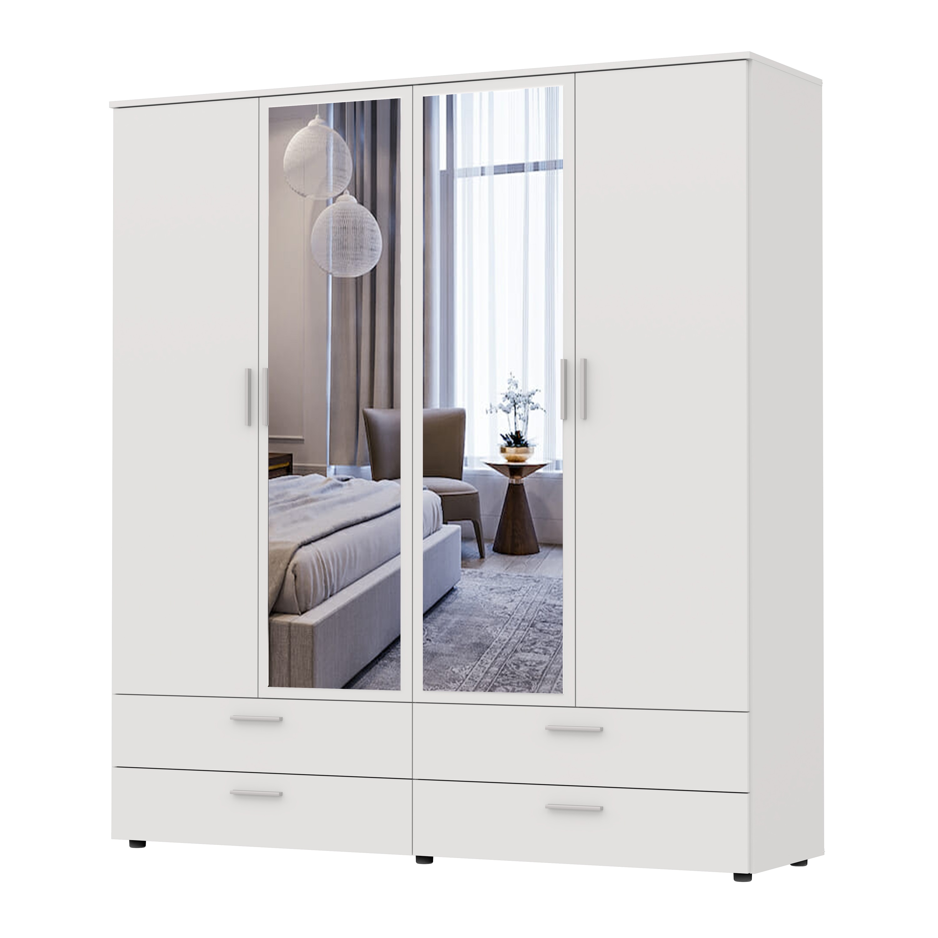 Шафа для одягу розпашна MEBLIBUD ШИК чотирьохдверна з 2-ма дзеркалами з 4-ма висувними ящиками 183.1х50х198.6см