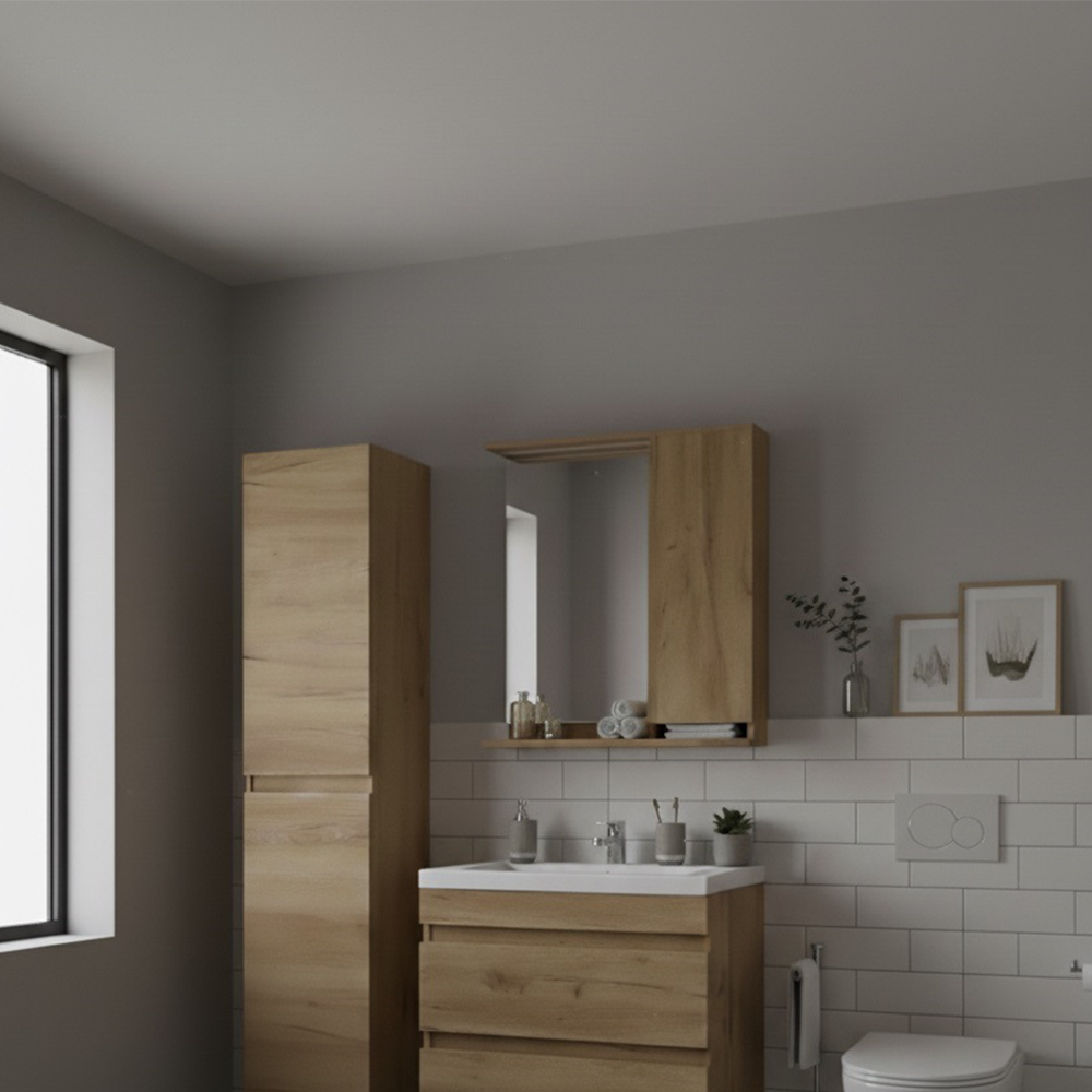 Дзеркало з шкафчиком підвісна MEBLIBUD RENE 60см з Led підсвіткою лівостороннє