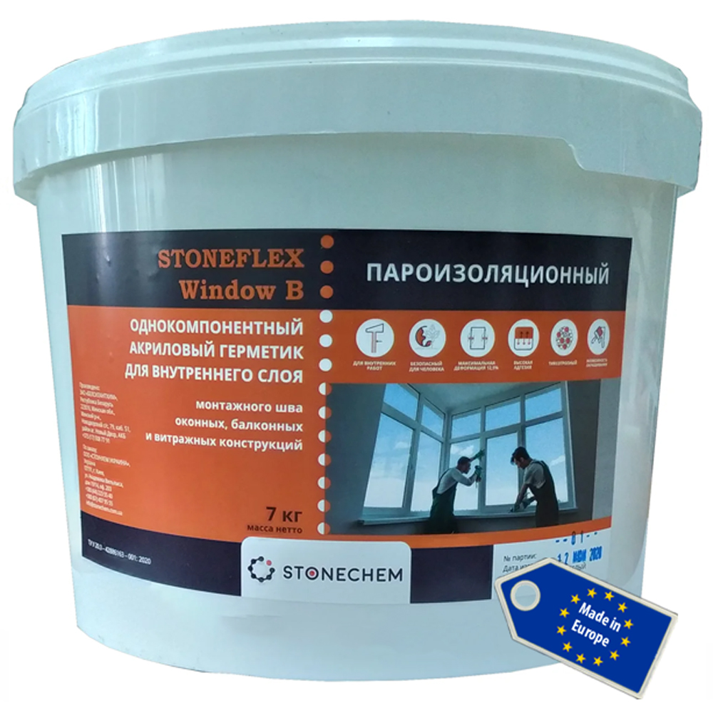 Однокомпонентний Акриловий Паропроникний Герметик STONEFLEX WINDOW A, 10кг